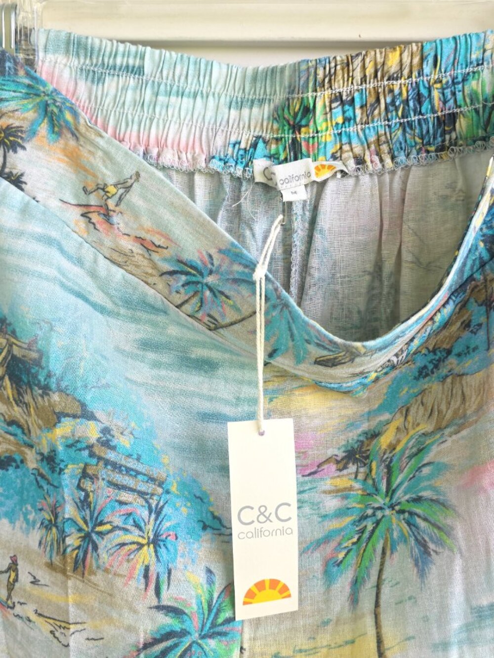 NWT C & C California wide-leg tropical print beach pants summer light weight - Picture 4 of 13